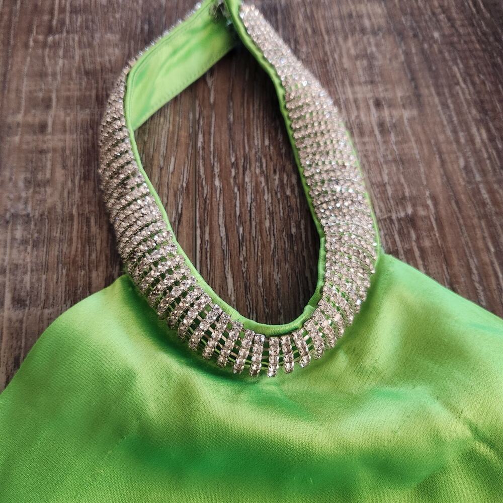 Retrofete Maria Dress in Lime Punch Green Rhinestone Neckline Open Back Small - Picture 3 of 12